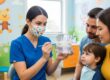 Child dental checkup with family in clinic